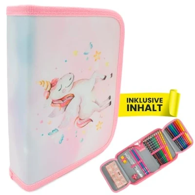 Abbildung von itenga Federmäppchen Schüler Etui Mäppchen Einhorn 28 teilig 1 Zipper