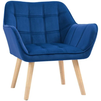Abbildung von HOMCOM Einzelsessel Ohrensessel Relaxsessel Sessel mit Samt erhöhte Beine samtartiges Polyester skandinavisch Blau 67 x 61,5 71 cm