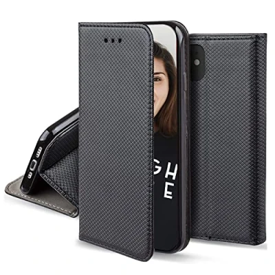 Abbildung von JAYM Schwarze Folio Schutzhülle kompatibel mit Samsung Galaxy S24 Plus] Magnetverschluss Kino Funktion Standfunktion Inklusive Kartenfach