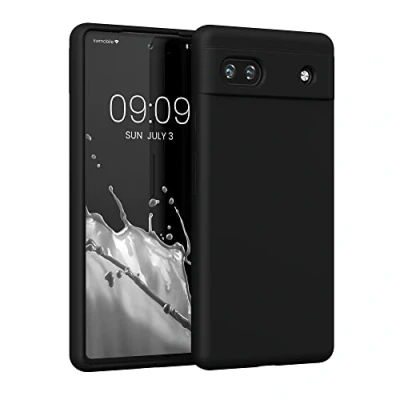 Abbildung von kwmobile Hülle kompatibel mit Google Pixel 6a Silikon Handy Case Handyhülle weiche Oberfläche kabelloses Laden Schwarz