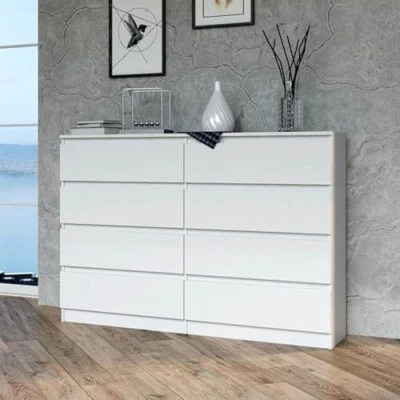 Abbildung von Home Collective Kommode, Schlafzimmer Flur, Schrank, Sideboard, Highboard mit 8 Schubladen, Breite 140 cm Höhe 97 Weiß