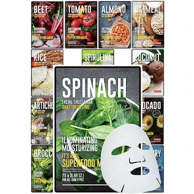 Abbildung von Superfood Gesichtsmasken Hautpflege 12er Pack Gesichtstuchmaske für eine strahlende, erfrischende Haut Feuchtigkeitsspendende Tuchmasken das Gesicht