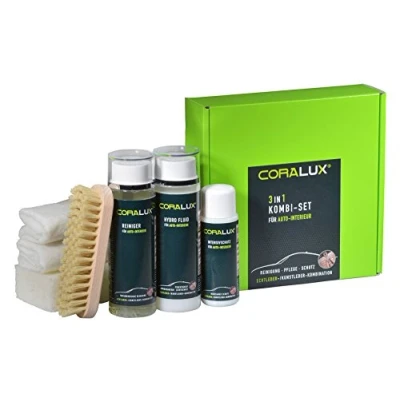Abbildung von CORALUX Set 3in1 Pflege fürs Autoleder. 200 ml Reiniger 100 Intensivschutz vor Anschmutzung. Von LCK
