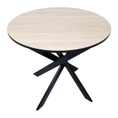 Abbildung von Skraut Home Runder Fester Esstisch Modell Zen Wohnzimmer 90x90x77 cm Kapazität für 4 Personen Widerstandsfähige Materialien (Eiche/Schwarz + Schwarze Beine, 90cm)