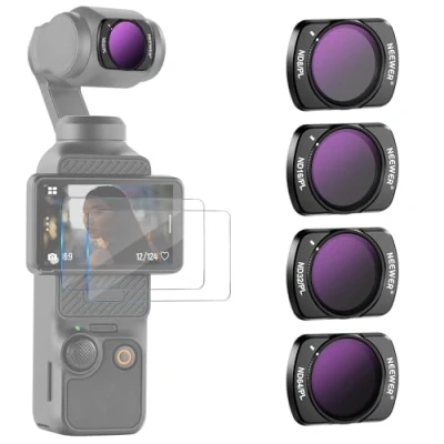Abbildung von NEEWER Magnetisches ND/PL Filter Set kompatibel mit DJI Osmo Pocket 3, 4 Pack ND8/PL ND16/PL ND32/PL ND64/PL 2 LCD Touchscreen Schutzfolien Zubehör, beschichtetes optisches HD Glas/Alrahme