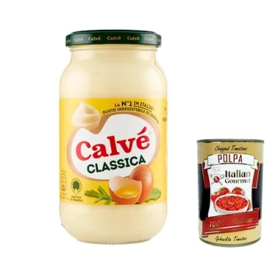 Abbildung von 12x Calvé Classic Mayonnaise, Format 450 ml, mit Sonnenblumenöl, ideal für Sandwiches und Häppchen, ohne Konservierungsstoffe Zucker, glutenfrei, vegetarisch + Italian Gourmet polpa 400g