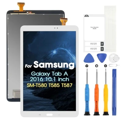 Abbildung von LCD Display für Samsung Galaxy Tab A 2016 SM T580 T585 T587 10,1 Zoll Ersatz Touchscreen Digitazer Montage mit Reparatur Set (weiß)