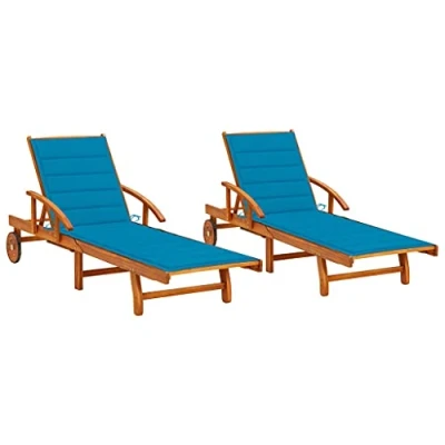 Abbildung von vidaXL 2X Akazienholz Massiv Sonnenliege mit Auflagen Klappbar Relaxliege Liegestuhl Gartenliege Holzliege Gartenmöbel Liege Strandliege Saunaliege