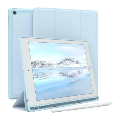 Abbildung von EAZY Case Schutzhülle mit Stifthalter für iPad 5 / 6 (2017/2018) 9.7 Zoll Hülle Stifthalterung Tablet Cover Touchpen Smartcase aufstellbar Klappcase Auto Sleep Wake Up Etui Blau