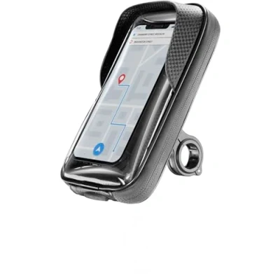 Abbildung von Cellularline Rider Shield Universal Runder Lenker, wasserdichter Smartphone Halter für Motorräder und Fahrräder Sonnenblende 360 Grad Drehung