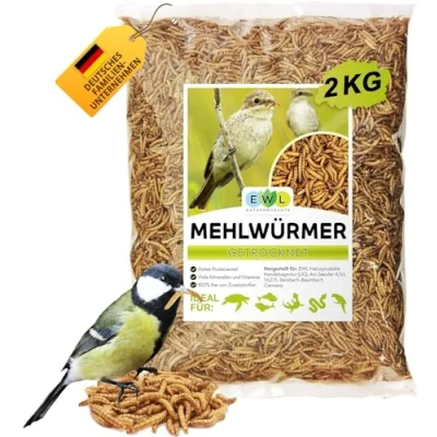 Abbildung von EWL Naturprodukte Mehlwürmer getrocknet 2kg entspricht 13ltr. Insektensnack für Vögel, Fische, Schildkröten, Nager und Reptilien