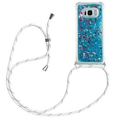 Abbildung von HongMan Handykette Hülle für Samsung Galaxy S8 Plus Cover Quicksand Glitzer mit Band Silikon Handyhülle Kordel Umhängenband Schnur Treibsand Case zum Umhängen