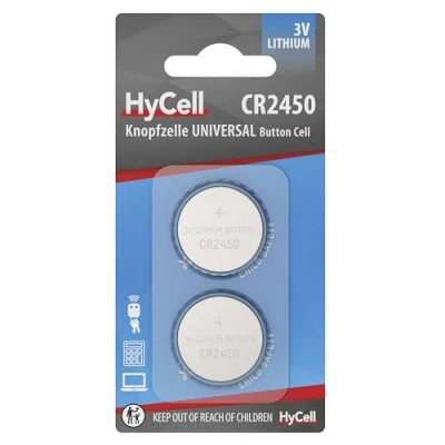 Abbildung von HyCell Lithium Knopfzellen CR2450 3V, 2 Stück, Lange Haltbarkeit, für Taschenrechner, Waage, Uhr, Autoschlüssel, Garagenöffner, Fernbedienung, Licht