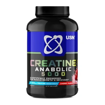 Abbildung von USN Creatine Anabolic All in One Reines Creatin Pulver, Hochdosiertes Nahrungsergänzungsmittel mit Kreatin und BCAAs, Optimale Löslichkeit, Kirsche, 900g