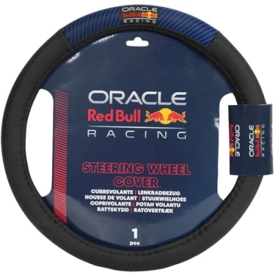 Abbildung von Red Bull Blended Lines Anti Rutsch Lenkradhülle für Autos, 100% PU, rutschfestes Material, einfache Montage, robust und universell, Durchmesser 38 cm, Schwarz/Blau