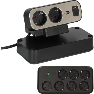 Abbildung von Brennenstuhl estilo Duplex Steckdosenleiste mitÜberspannungsschutz 1x USB C A 9x Tischsteckdose in innovativem zweiteiligem Design und praktischer Klemmfunktion für optimale Stromversorgung im Homeoffice oder Arbeitsplatz. (1153580210)