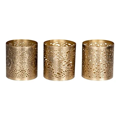 Abbildung von levandeo 3er Set Windlicht H11cm Gold Metall Teelichthalter Kerze Deko Tischdeko Oriental Industrial Antik Kerzenhalter