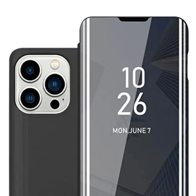 Abbildung von Cadorabo Hülle kompatibel mit Apple iPhone 14 PRO Schutzhülle TPU Silikon Case 360 View Spiegel, Slim Kratzfest Weiche Gummi Rundumschutz Cover für in Schwarz
