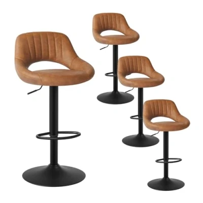 Abbildung von EUGAD 0667BY 4 4X Barhocker Tresenhocker Bistrohocker Designer Hocker drehbar und stufenlos höhenverstellbar mit Rückenlehne aus Kunstleder Gestell Stahl Braun