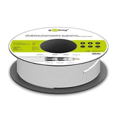 Abbildung von Goobay 74021 SAT Koaxialkabel Satellitenkabel 120 dB / Antennenkabel 100m 4fach geschirmt Kabelfernsehen HDTV DVB T S Fernsehkabel CCS Koax Kabel Weiß