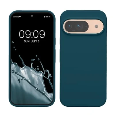 Abbildung von kwmobile Hülle kompatibel mit Google Pixel 9 / Pro Silikon Handy Case Handyhülle weiche Oberfläche kabelloses Laden Petrol matt
