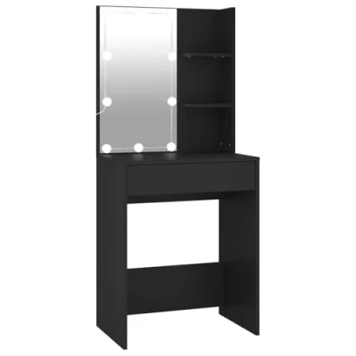 Abbildung von vidaXL Schminktisch, Frisiertisch mit LED Spiegel, Kosmetiktisch Schublade 2 Ablagen, Frisierkommode Schminkkommode für Schlafzimmer, Modern, Schwarz