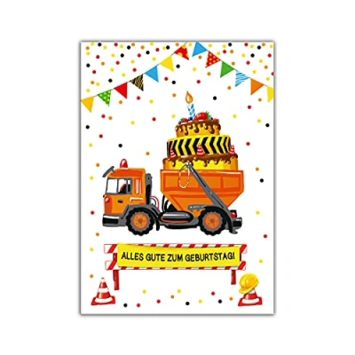 Abbildung von Geburtstagskarte Baustelle für Kinder Jungen Glückwunschkarte Grusskarte Geburtstag mit Umschlag in XXL Format DIN A4 Klappkarte