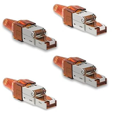 Abbildung von NAUC CAT 7 RJ45 Netzwerkstecker 4X Stecker Steckverbinder mit Zugentlastung geschirmt werkzeuglos CAT7 LAN Netzwerkkabel