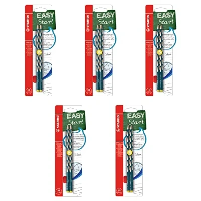 Abbildung von Schmaler Dreikant Bleistift für Linkshänder STABILO EASYgraph S in petrol 5x 2er Pack Härtegrad HB