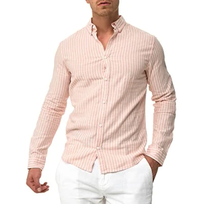 Abbildung von Indicode Herren Brayden Hemd gestreift mit Button Down Kragen Herrenhemd Männerhemd Coral Cloud L