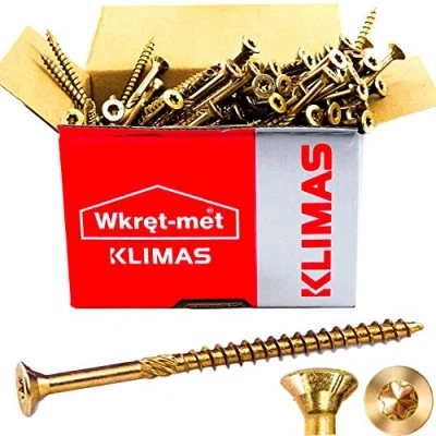 Abbildung von KLIMAS Holzschrauben Torx Spanplattenschrauben Gelb Senkkopfschrauben Terrassenschrauben Universalschrauben Dachkonstruktion Schrauben Set 8x160 mm 50 Stück