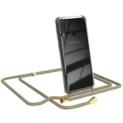 Abbildung von EAZY CASE Handykette kompatibel mit Samsung Galaxy A20e Handyhülle Umhängeband, Handykordel Schutzhülle, Silikonhülle, Hülle Band, Stylische Kette für Smartphone, Rainbow