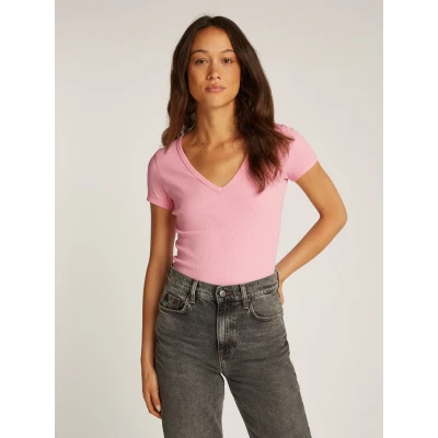 Abbildung von Tommy Jeans T Shirt &quot;TJW SLIM ESSENTIAL RIB V SS&quot;, mit Logostickerei