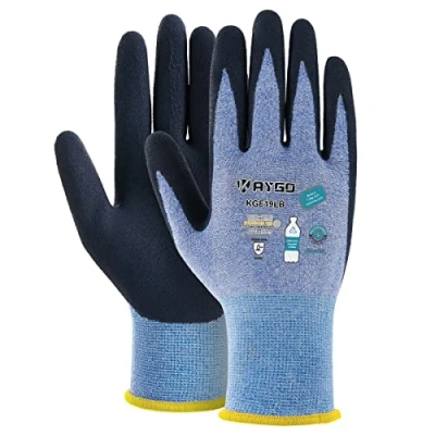 Abbildung von KAYGO 3 Paar Arbeitshandschuhe für Damen Atmungsaktiv Latex Beschichtete Frauen Gartenhandschuhe aus recyceltem Polyester, umweltfreundliche Schutzhandschuhe Haus Gartenarbeit (Blau, S, Gr 7)