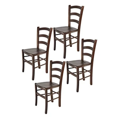 Abbildung von t m c s Tommychairs 4er Set Stühle Venice für Küche und Esszimmer, robuste Struktur aus lackiertem Buchenholz im Farbton Dunkles Nussbraun Sitzfläche Holz