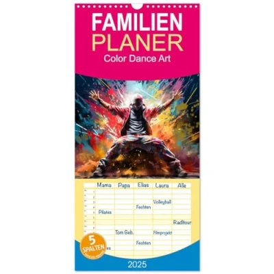 Abbildung von Familienplaner 2025 Color Dance Art mit 5 Spalten (Wandkalender, 21 cm x 45 cm), CALVENDO