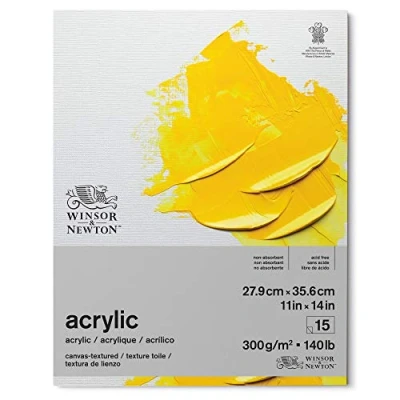 Abbildung von Winsor &amp; Newton 6534002 Acrylpapier im Block 15 Blatt mit Leinwandstruktur 27,9 x 35,6cm, 300g/m², Säurefrei, ohne optische Aufheller, Alterungsbeständig für Acrylfarbe und Medien, Weiß