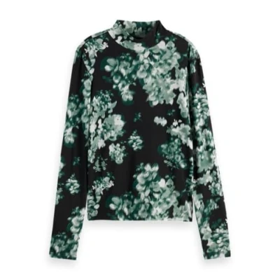 Abbildung von Scotch &amp; Soda ALL OVER Printed MOCK NECK Langarmshirt, Damen, Größe: Small, Park green
