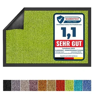 Abbildung von Floordirekt Schmutzfangmatte Rhine waschbare &amp; leistungsstarke Fußmatte Sauberlaufmatte mit Rutschfester Rückseite Türmatte für den Eingangsbereich (Grün, 60 cm x 90 cm)