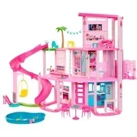 Abbildung von Barbie Puppenhaus Traumvilla, mit 3 Etagen, Licht und Soundeffekt, Wendelrutsche, Balkon Pool