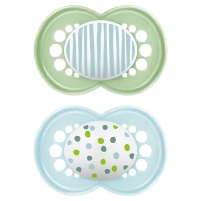 Abbildung von MAM Original Schnuller im 2er Set Größe 16+ Monate, Sauger aus SkinSoft Silikon, bio rund, mit Schnullerhülle, neutral