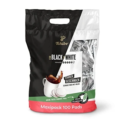 Abbildung von Tchibo Kaffeepads Vorratspack Maxipack, BLACK &amp; WHITE, 100 Stück 1x Pads (Kaffee, kräftig mit starkem Geschmack), nachhaltig, geeignet für Senseo Maschinen