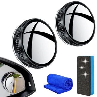 Abbildung von Suction Cup Car Convex Blind Spot Mirror (1 Set / 2 Pcs), 2024 New with 360 Wide Angle Adjustable, 2&quot; Round HD Glass Rear View Mirrors for SUV and Trucks (Black)