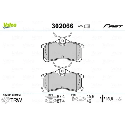 Abbildung von VALEO 302066 Bremsbelagsatz FIRST Hinterachse exkl. Verschleißwarnkontakt mit Anti Quietsch Blech TOYOTA: Corolla VIII Liftback, Avensis I Kombi