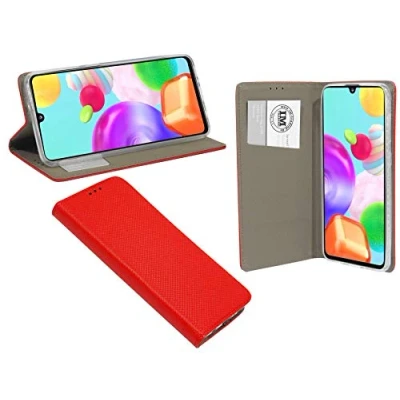 Abbildung von cofi1453 Buch Tasche Smart kompatibel mit Samsung Galaxy A41 (A415F) Handy Hülle Etui Brieftasche Schutzhülle Standfunktion, Kartenfach Rot