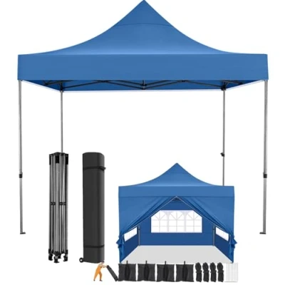 Abbildung von COBIZI Faltpavillon 3x3 Wasserdicht Stabil Winterfest mit Seitenwand,Pop Up Pavillon Partyzelt,Sonnenschutz Gartenpavillon,Pavillon Faltbar Tasche Rollen(3 mal 3m Blau)