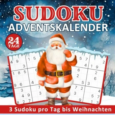 Abbildung von Sudoku Adventskalender für Erwachsene: mit 3 Rätsel pro Tag (Leicht, Mittel, Schwer) 24 Tage Bis Weihnachten