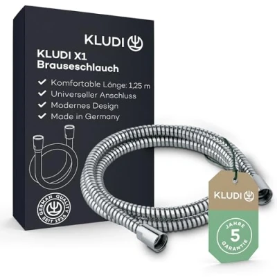 Abbildung von KLUDI X1 Universal Duschschlauch 1,25 m, flexibler Brauseschlauch, knickfest, Standard Anschluss G1/2, kunststoffummantelt mit Metalleffekt, MADE IN GERMANY