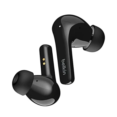Abbildung von Belkin SOUNDFORM Flow True Wireless Noise Cancelling Kopfhörer, kabellos, Bluetooth schweiß und spritzwassergeschützt, Schutzart IPX5, 31 Std. Betrieb, für iPhone, Galaxy, Pixel Schwarz