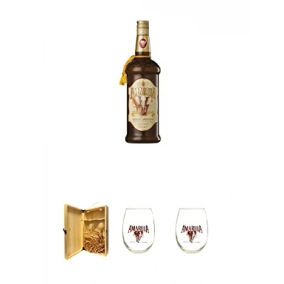 Abbildung von Amarula Südafrika Likör mit Sahne 0,7 Liter + 1a Whisky Holzbox für 2 Flaschen Hakenverschluss Tumbler eiförmig